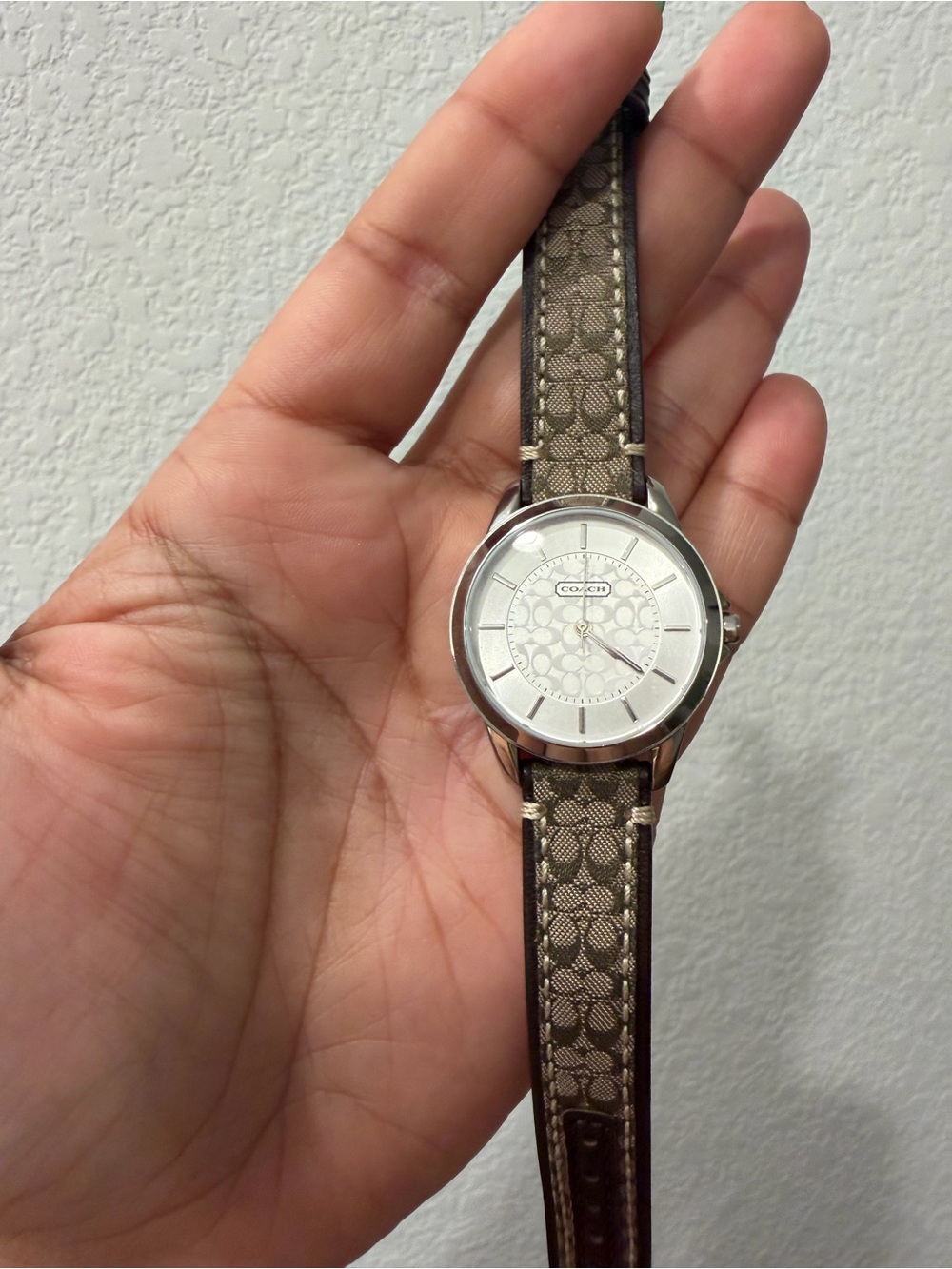 Coach Women's Signature Monogram Brown and Tan Leather Strap Watch - Picture 2 of 3